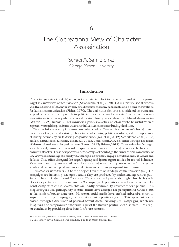 (PDF) The Cocreational View of Character Assassination