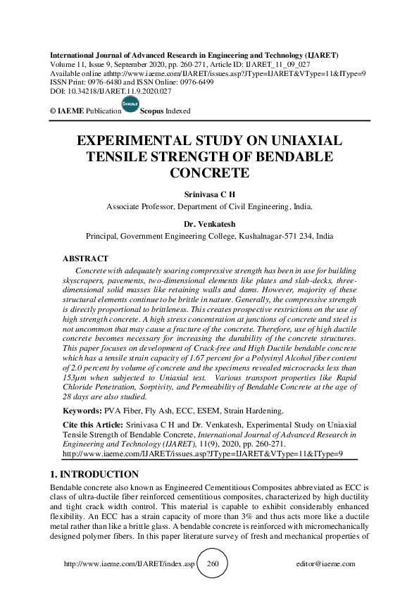 (PDF) EXPERIMENTAL STUDY ON UNIAXIAL TENSILE STRENGTH OF BENDABLE CONCRETE