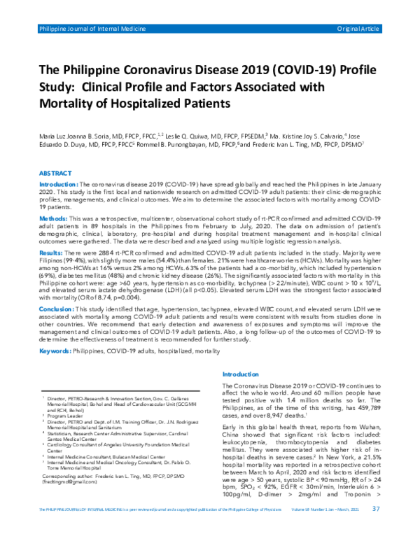 (PDF) The Philippine COVID 19 Profile Study