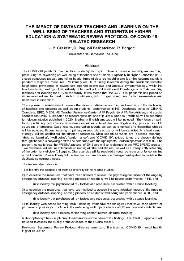 (PDF) THE IMPACT OF DISTANCE TEACHING AND LEARNING ON THE WELL-BEING OF ...