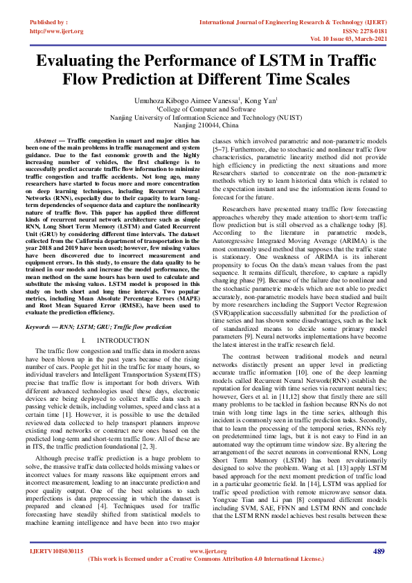 (PDF) IJERT-Evaluating the Performance of LSTM in Traffic Flow ...
