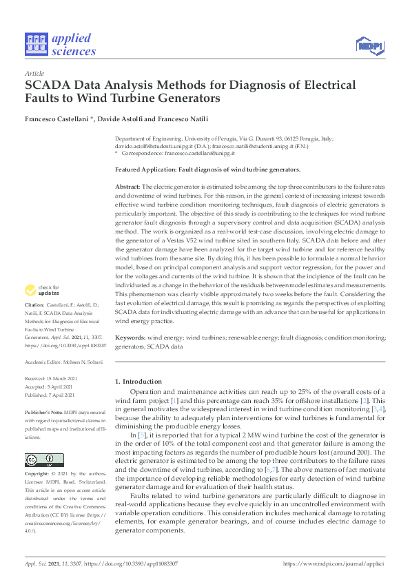(PDF) SCADA Data Analysis Methods for Diagnosis of Electrical Faults to ...