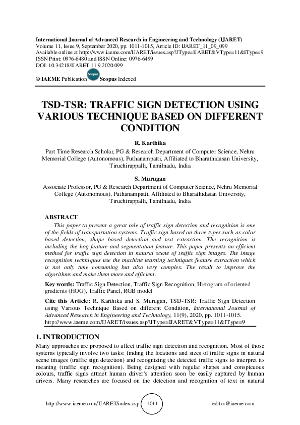 (PDF) TSD-TSR: TRAFFIC SIGN DETECTION USING VARIOUS TECHNIQUE BASED ON ...