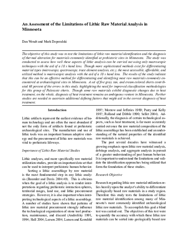 (PDF) An Assessment of the Limitations of Lithic Raw Material Analysis ...
