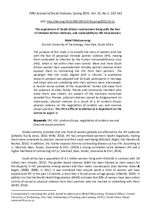 (PDF) The experiences of South African rural women living with the fear ...
