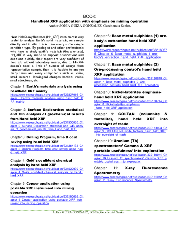 (PDF) Handheld XRF application with emphasis on mining operation