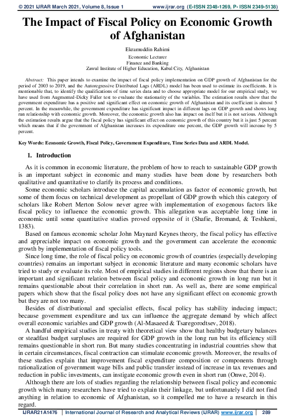 (PDF) The Impact of Fiscal Policy on Economic Growth of Afghanistan