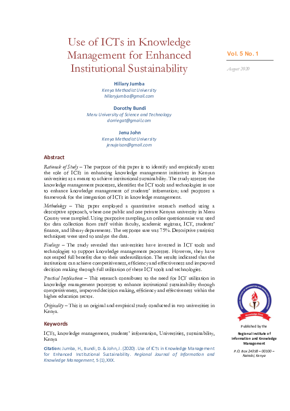 (PDF) Use of ICTs in Knowledge Management for Enhanced Institutional ...