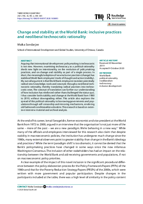 (PDF) Change and stability at the World Bank: inclusive practices and ...