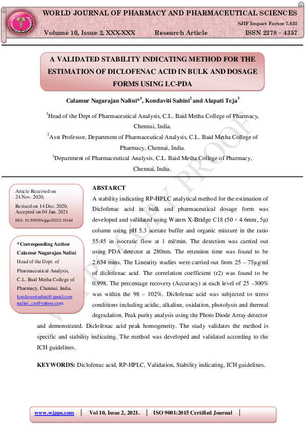 (PDF) A VALIDATED STABILITY INDICATING METHOD FOR THE ESTIMATION OF ...
