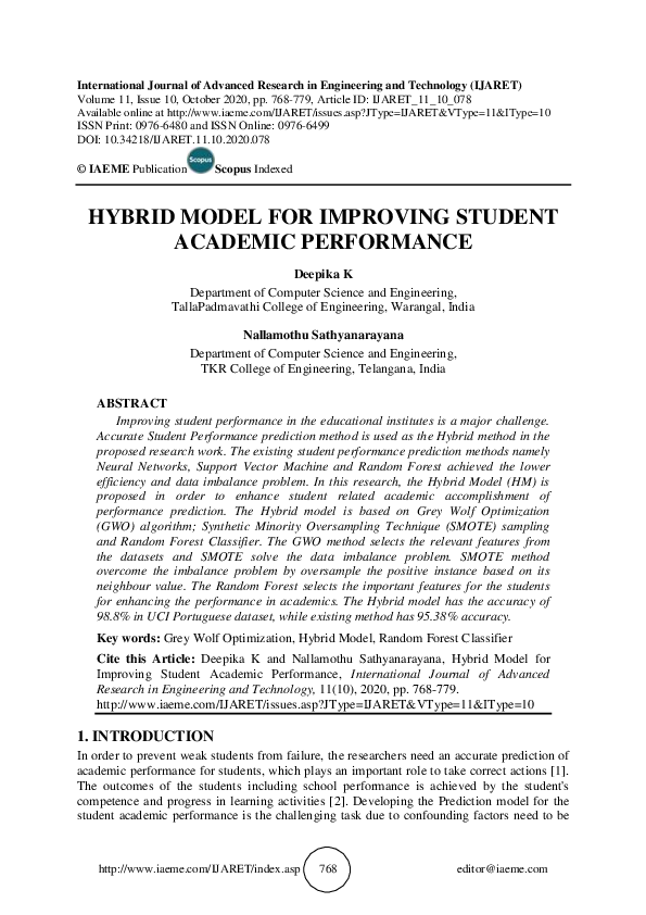 (PDF) HYBRID MODEL FOR IMPROVING STUDENT ACADEMIC PERFORMANCE