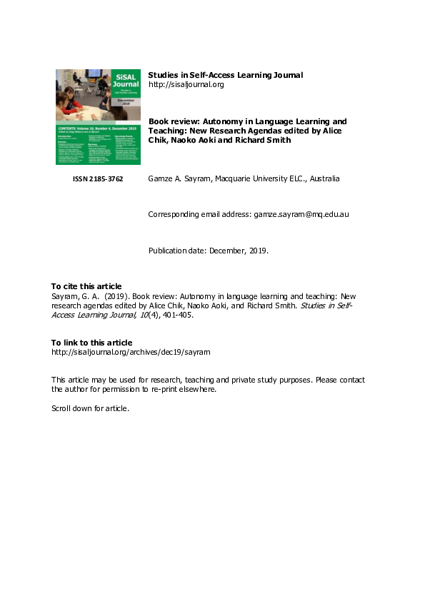 (PDF) Book review: Autonomy in Language Learning and Teaching: New ...