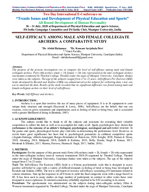 (PDF) SELF-EFFICACY AMONG MALE AND FEMALE COLLEGIATE ARCHERS: A ...