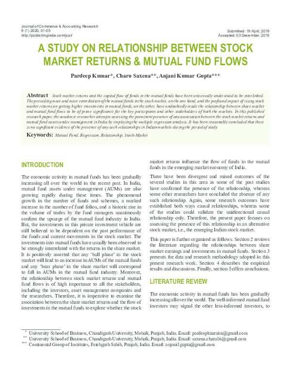 (PDF) A STUDY ON RELATIONSHIP BETWEEN STOCK MARKET RETURNS & MUTUAL ...
