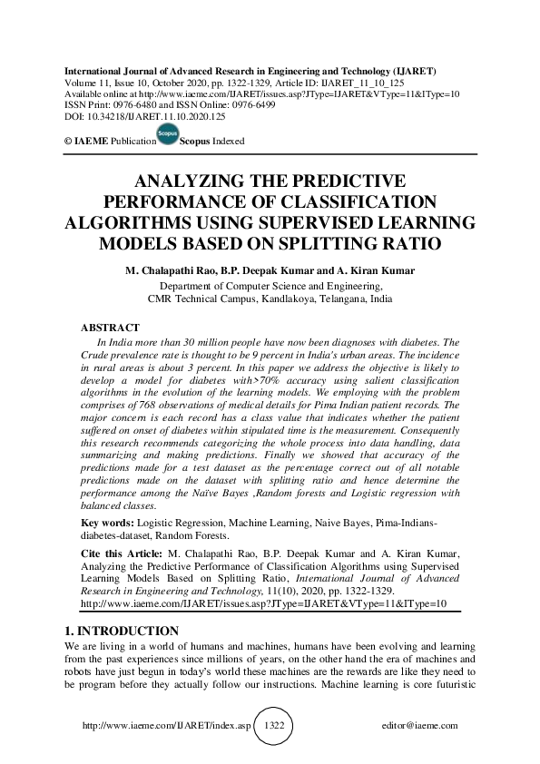 (PDF) ANALYZING THE PREDICTIVE PERFORMANCE OF CLASSIFICATION ALGORITHMS ...