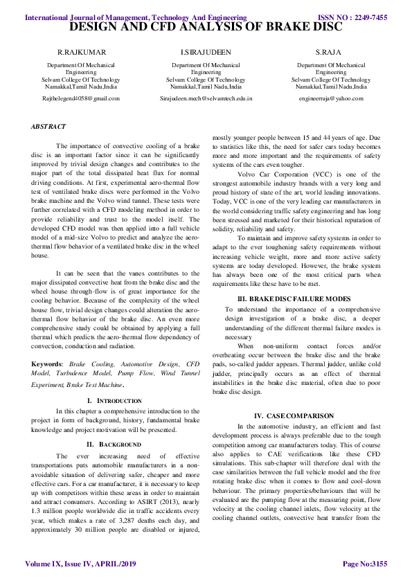 (PDF) DESIGN AND CFD ANALYSIS OF BRAKE DISC