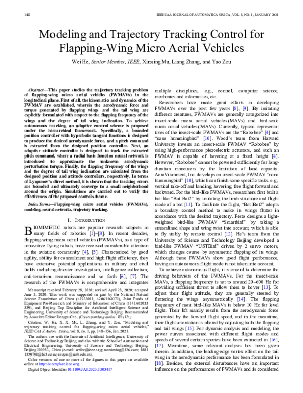 (PDF) Modeling and Trajectory Tracking Control for Flapping-Wing Micro ...