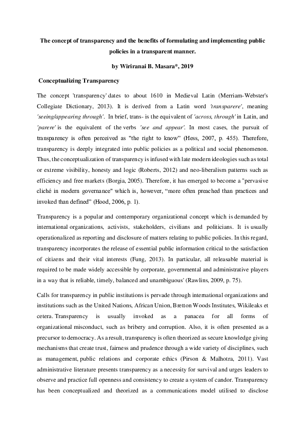 (PDF) The concept of transparency and the benefits of formulating and ...