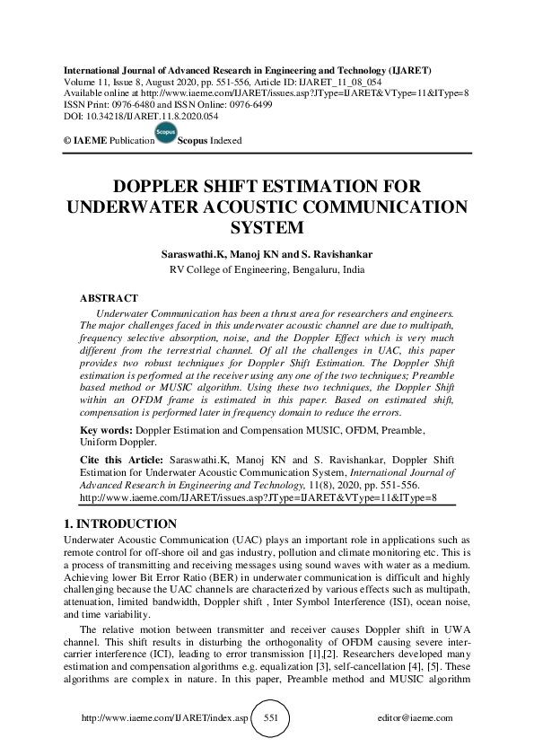 (PDF) DOPPLER SHIFT ESTIMATION FOR UNDERWATER ACOUSTIC COMMUNICATION SYSTEM