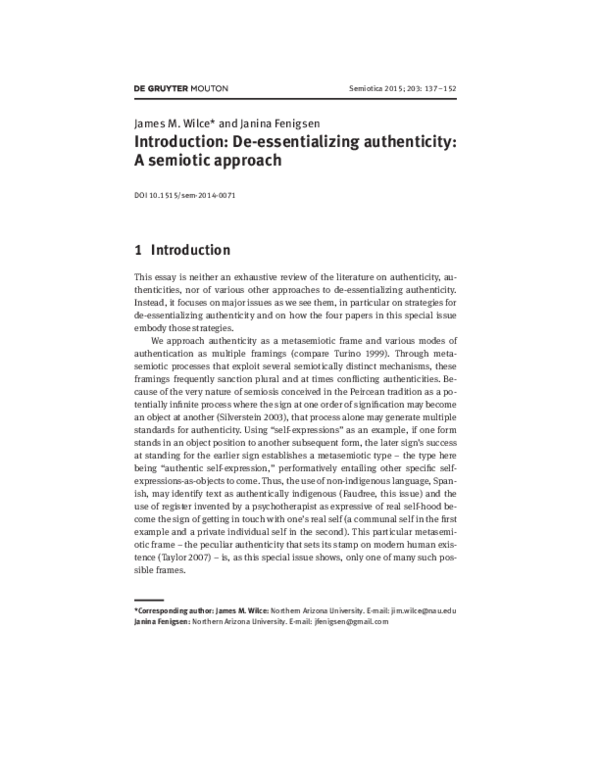 (PDF) Introduction: De-essentializing authenticity: A semiotic approach