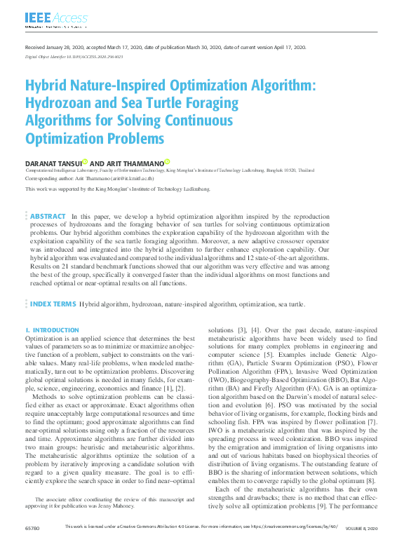 (PDF) Hybrid Nature-Inspired Optimization Algorithm: Hydrozoan and Sea ...