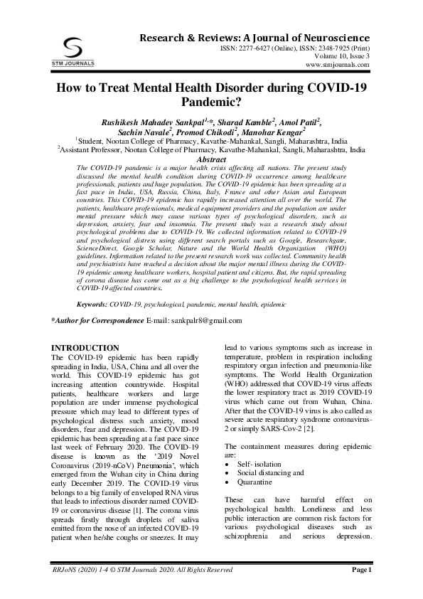 (PDF) How to Treat Mental Health Disorder during COVID-19 Pandemic