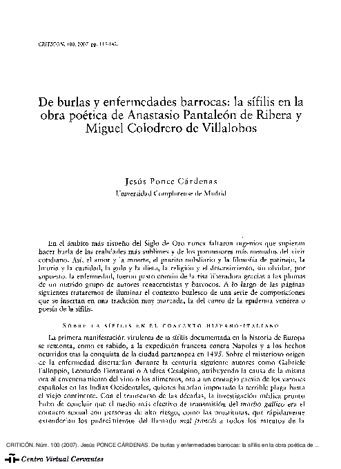 (PDF) De burlas y enfermedades barrocas la sífilis en la obra poética