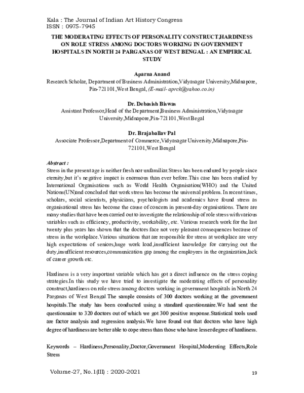 (PDF) THE MODERATING EFFECTS OF PERSONALITY CONSTRUCT,HARDINESS ON ROLE ...