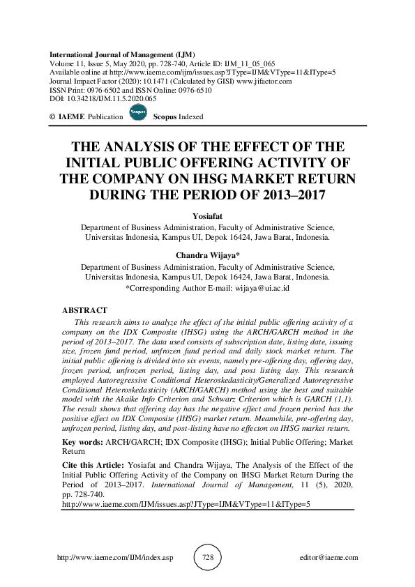 (PDF) THE ANALYSIS OF THE EFFECT OF THE INITIAL PUBLIC OFFERING ...