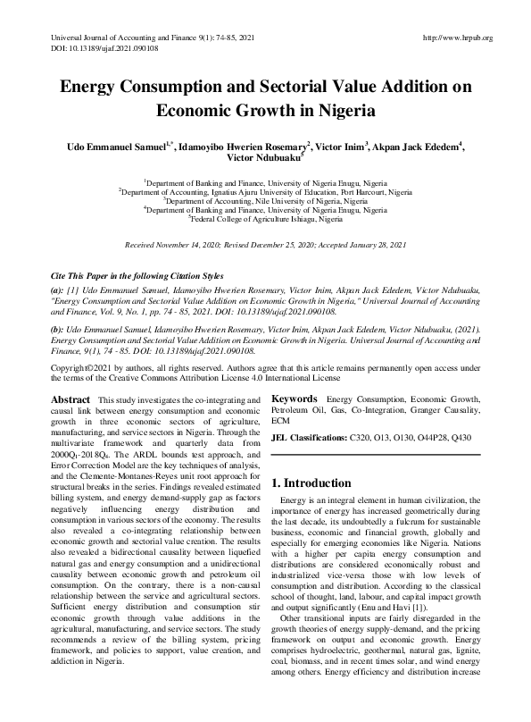 (PDF) Energy Consumption and Sectorial Value Addition on Economic ...