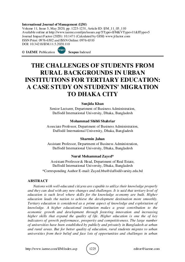 (PDF) THE CHALLENGES OF STUDENTS FROM RURAL BACKGROUNDS IN URBAN ...