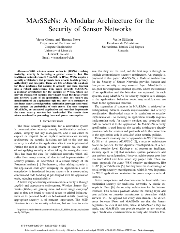 (PDF) MArSSeNs: A Modular Architecture for the Security of Sensor Networks