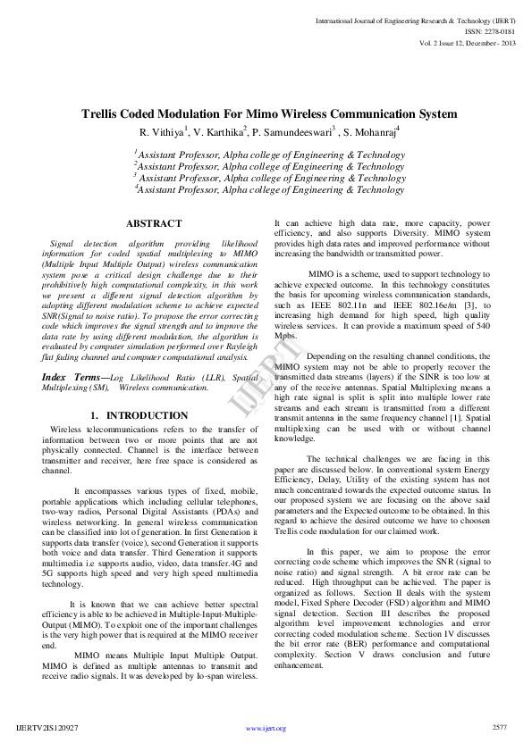 (PDF) IJERTTrellis Coded Modulation For Mimo Wireless Communication