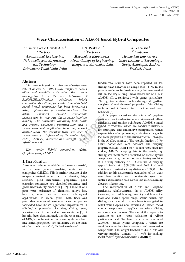 (PDF) IJERT-Wear Characterisation of AL6061 based Hybrid Composites