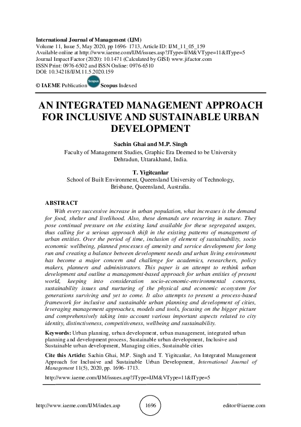 (PDF) AN INTEGRATED MANAGEMENT APPROACH FOR INCLUSIVE AND SUSTAINABLE ...