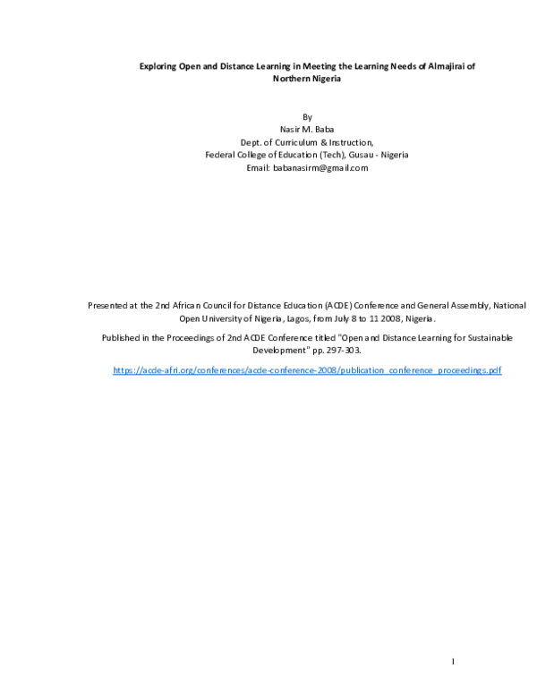 (PDF) Exploring Open and Distance Learning in Meeting the Learning ...