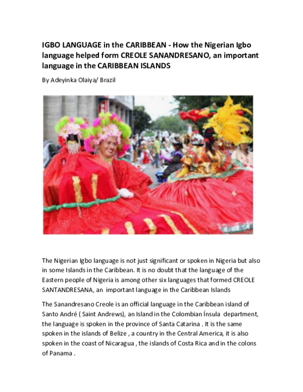 (PDF) IGBO LANGUAGE in the CARIBBEAN -How the Nigerian Igbo language ...