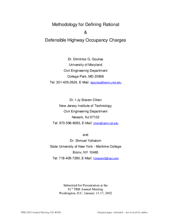 (PDF) Methodology for Defining Rational & Defensible Highway Occupancy