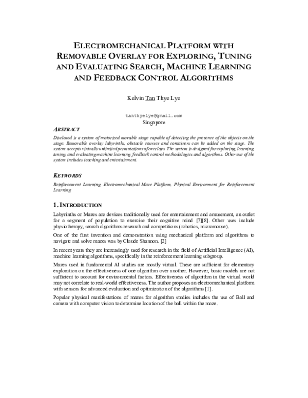 (PDF) Electromechanical Platform For Reinforcement Learning