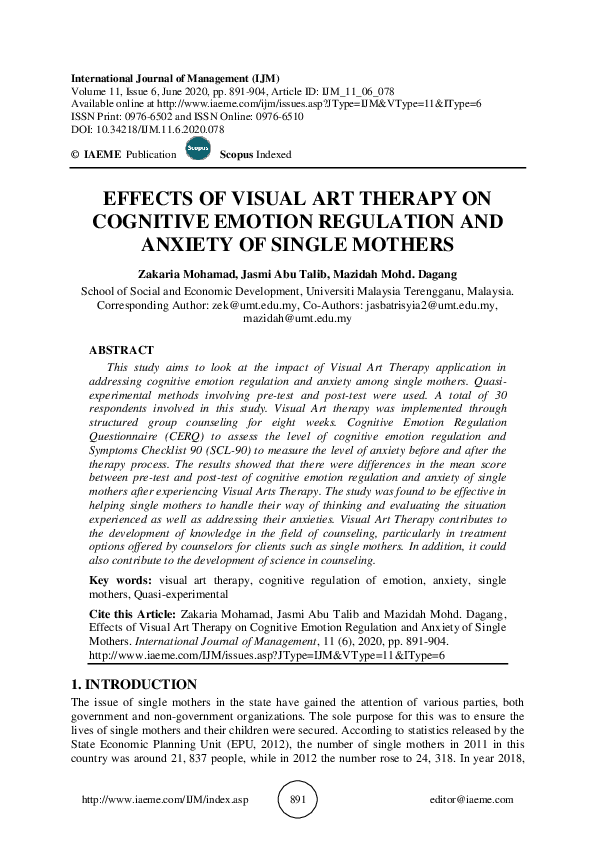 (PDF) EFFECTS OF VISUAL ART THERAPY ON COGNITIVE EMOTION REGULATION AND ...