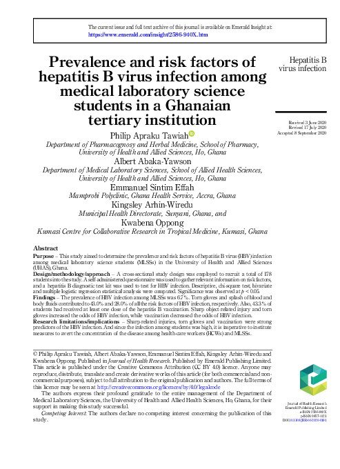 (PDF) Prevalence and risk factors of hepatitis B virus infection among ...