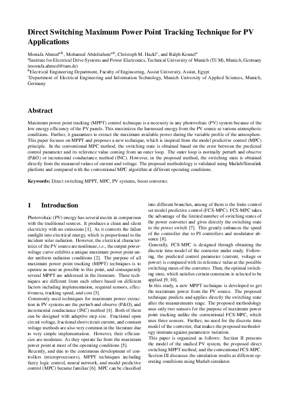 (PDF) Direct Switching Maximum Power Point Tracking Technique for PV ...