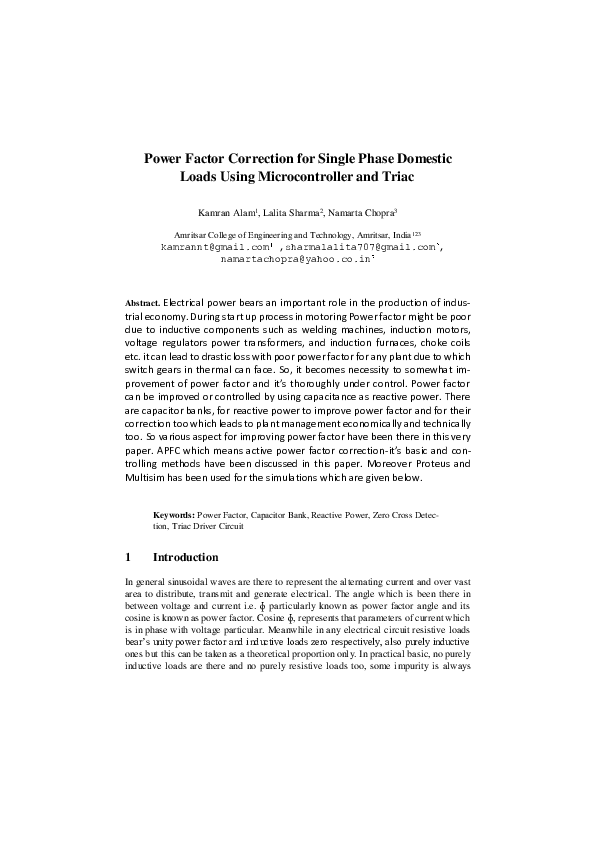 (PDF) Power Factor Correction for Single Phase Domestic Loads Using ...