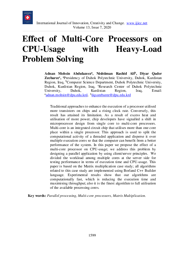 (PDF) Effect of Multi-Core Processors on CPU-Usage with Heavy-Load ...