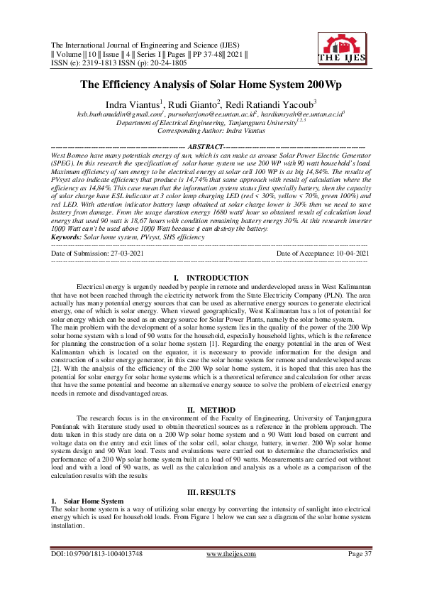(PDF) The Efficiency Analysis of Solar Home System 200Wp