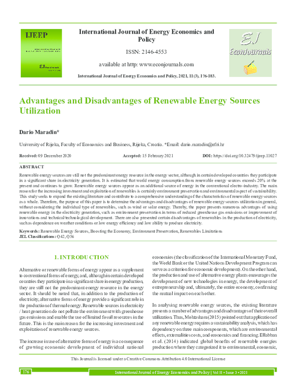 (PDF) Advantages and Disadvantages of Renewable Energy Sources Utilization
