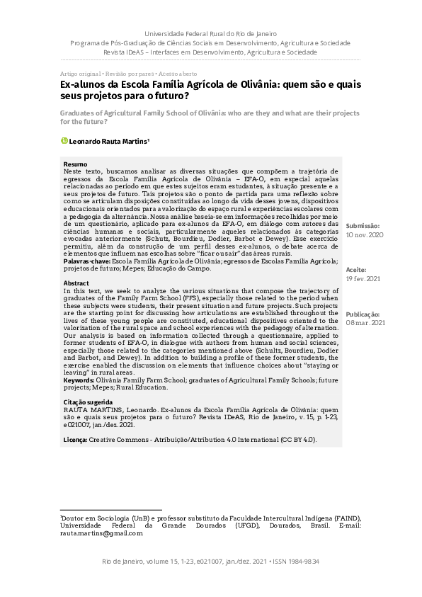 (PDF) Ex-alunos da Escola Família Agrícola de Olivânia: quem são e ...