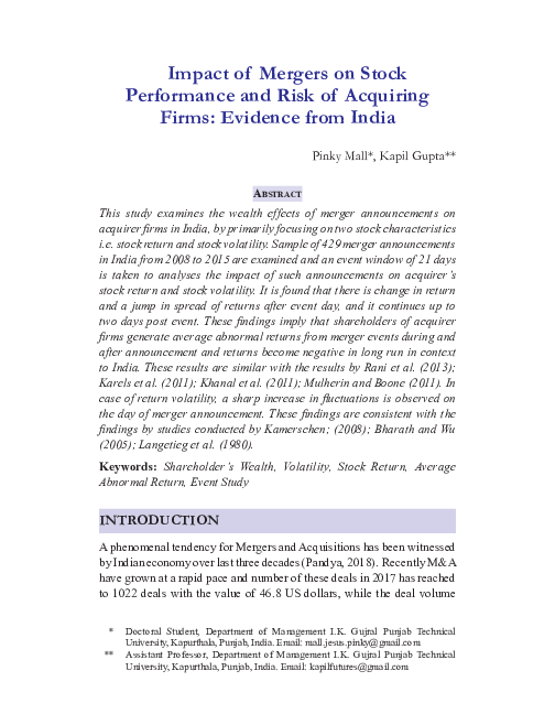 (PDF) Impact of Mergers on Stock Performance and Risk of Acquiring ...