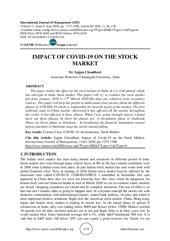 (PDF) IMPACT OF COVID-19 ON THE STOCK MARKET