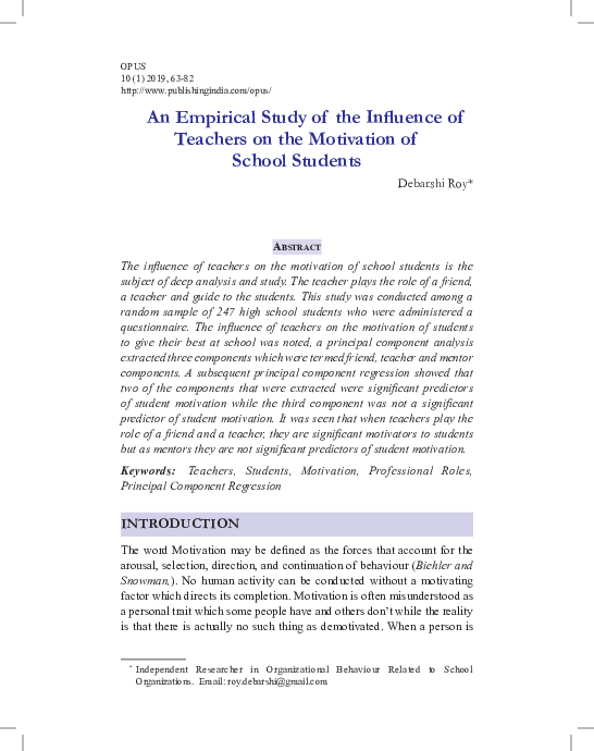 (PDF) An Empirical Study of the Influence of Teachers on the Motivation ...